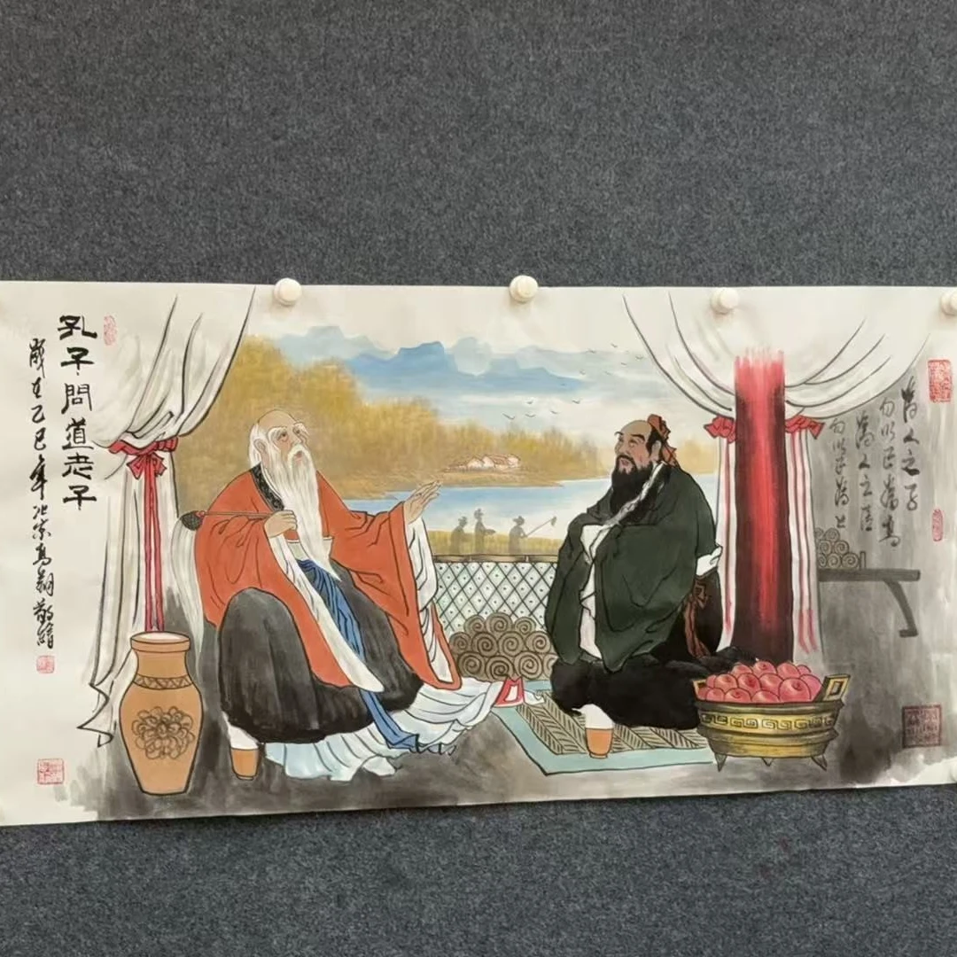 《孔子问道图》-冯高翔-纯手绘国画作品-四尺横-白宣