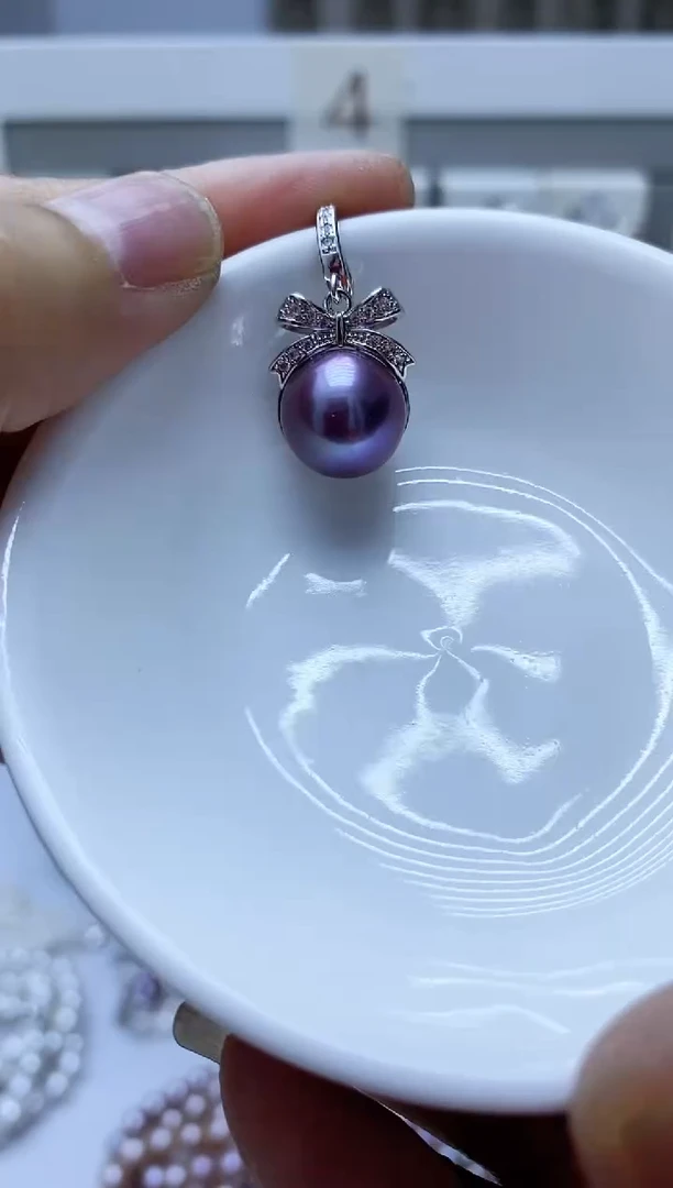 合金淡水珍珠耳饰紫珠吊坠
