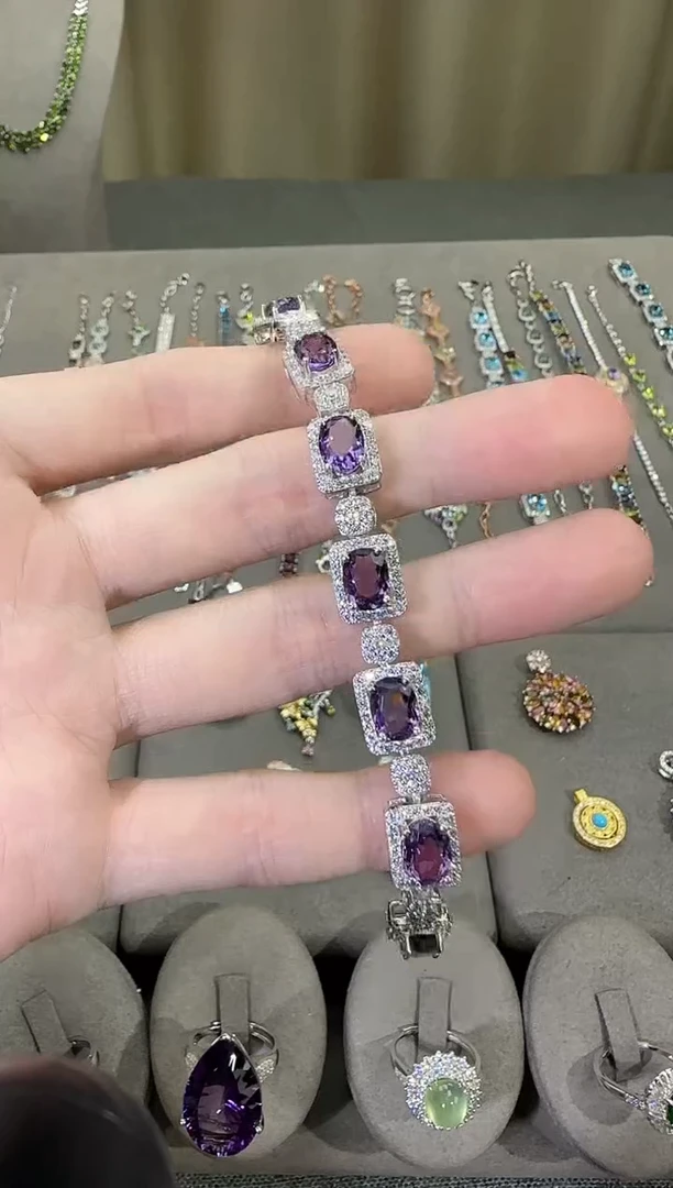 银S925镶嵌手链紫晶9*7mm手链高级款