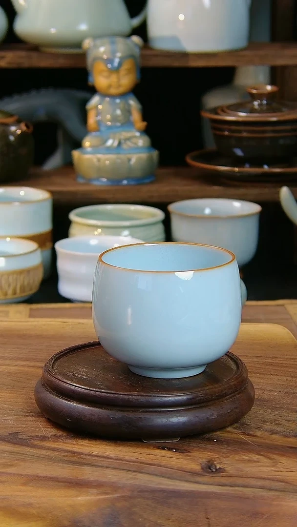 瓷片原矿原釉汝瓷杯