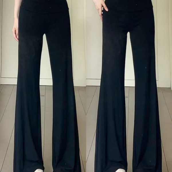 黑色针织微喇阔腿裤女夏季新款低腰辣妹休闲卫裤直筒裤弹力瑜伽裤