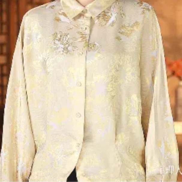佳 新中式风桑蚕丝  金色萝小衫 391324