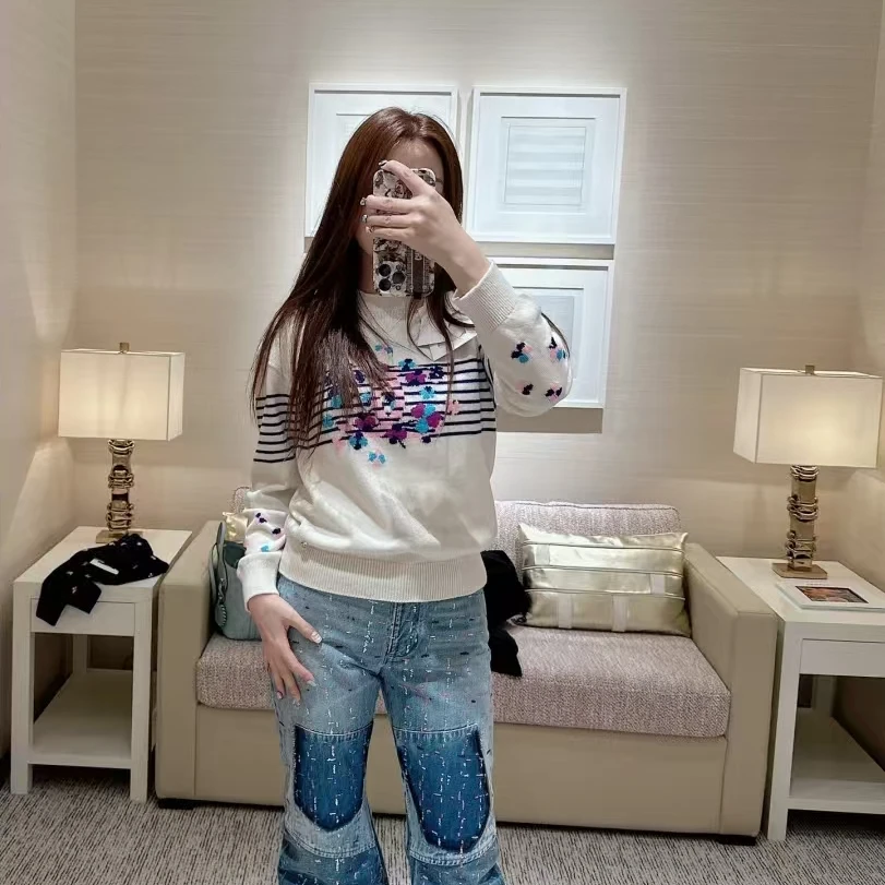 全新未使用 Chanel/香奈儿 刺绣logo毛衣 白色/40