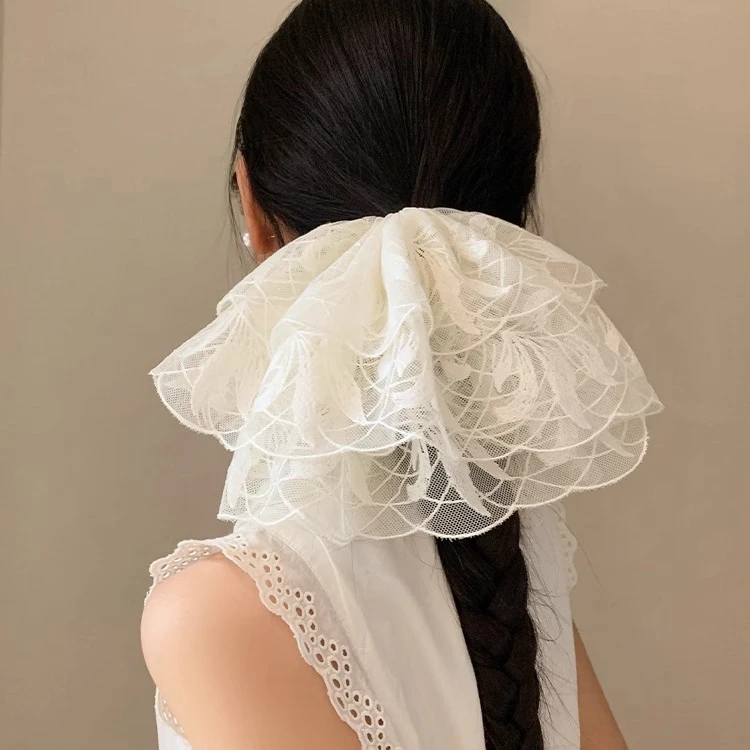 超仙白色蕾丝大肠发圈女高级感超大号扎头发法式温柔发饰新款头绳