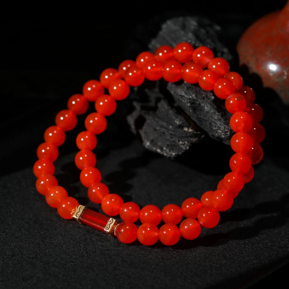 【意婵】《红筠溪》典藏级原矿冰红南红双圈18K金玛瑙-906827