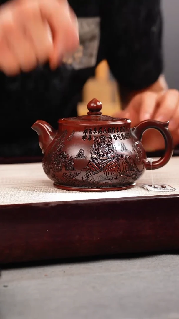 茶杯紫砂古红泥老虎潘壶