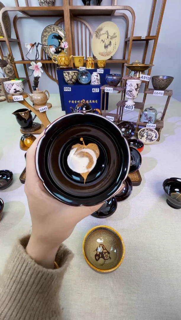 【高脚葵口木叶盏单杯】非遗大师手工高温瓷特价款