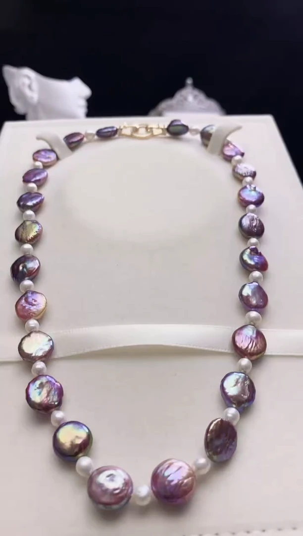 项链银S925镶嵌淡水珍珠淡水巴洛克珍珠项链