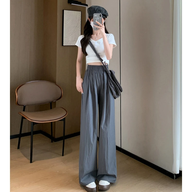日系慵懒山本裤阔腿裤高腰薄款休闲裤不拖地裤子直筒多巴胺穿搭