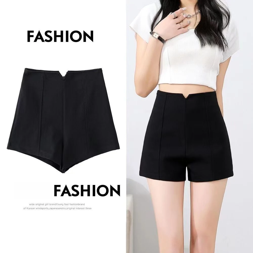 2025秋季宽松高腰韩版百搭大码女装黑色短裤修身显瘦小个子短裤女