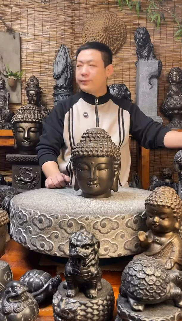 石材邯****援25佛头送底座一对天然青石雕刻