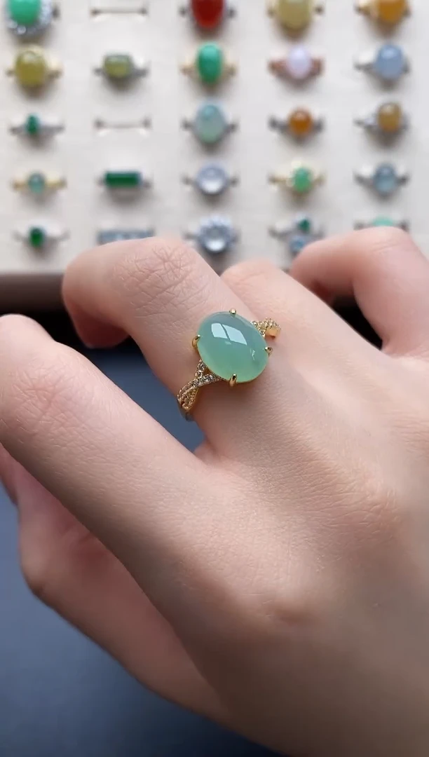 银S925镶嵌戒指翡翠一物一证一礼盒