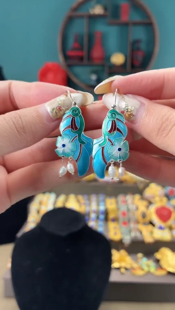 非遗手工烧蓝精品耳环