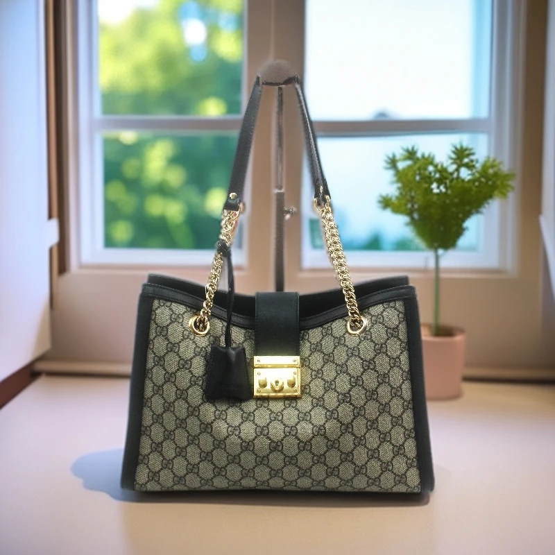 95新 GUCCI/古驰 81297B 老花拼黑色padlock中号单肩包