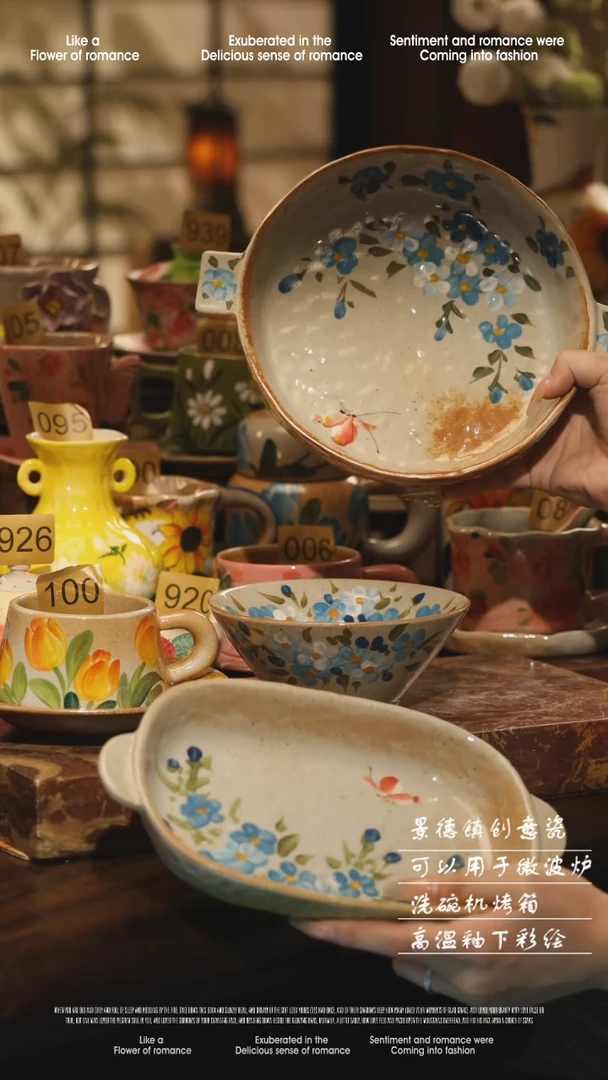 陶瓷三件套景德镇高温手绘釉下彩设计师款式*