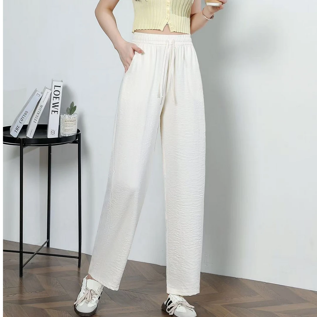 透气矮个子九分窄版裤显瘦休闲裤白色夏季薄款直筒裤哈伦裤宽松