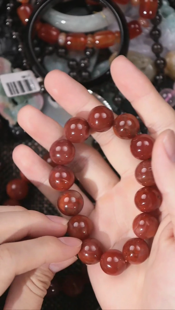 未镶嵌项圈玛瑙/玉髓南红手串（微瑕）约15MM