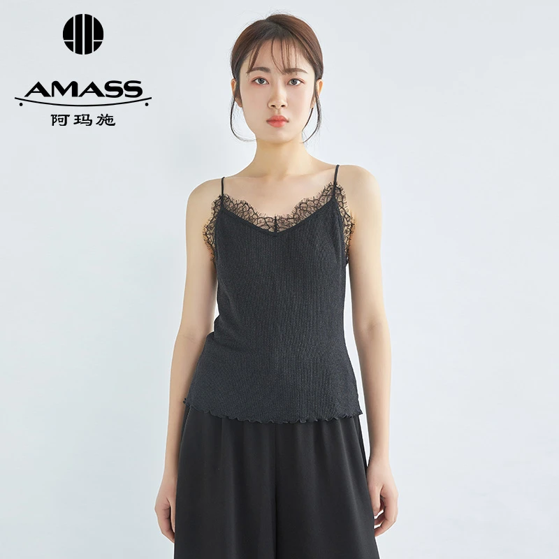 AMASS/阿玛施夏季显瘦V领蕾丝拼接时尚百时尚V领蕾丝拼接背心