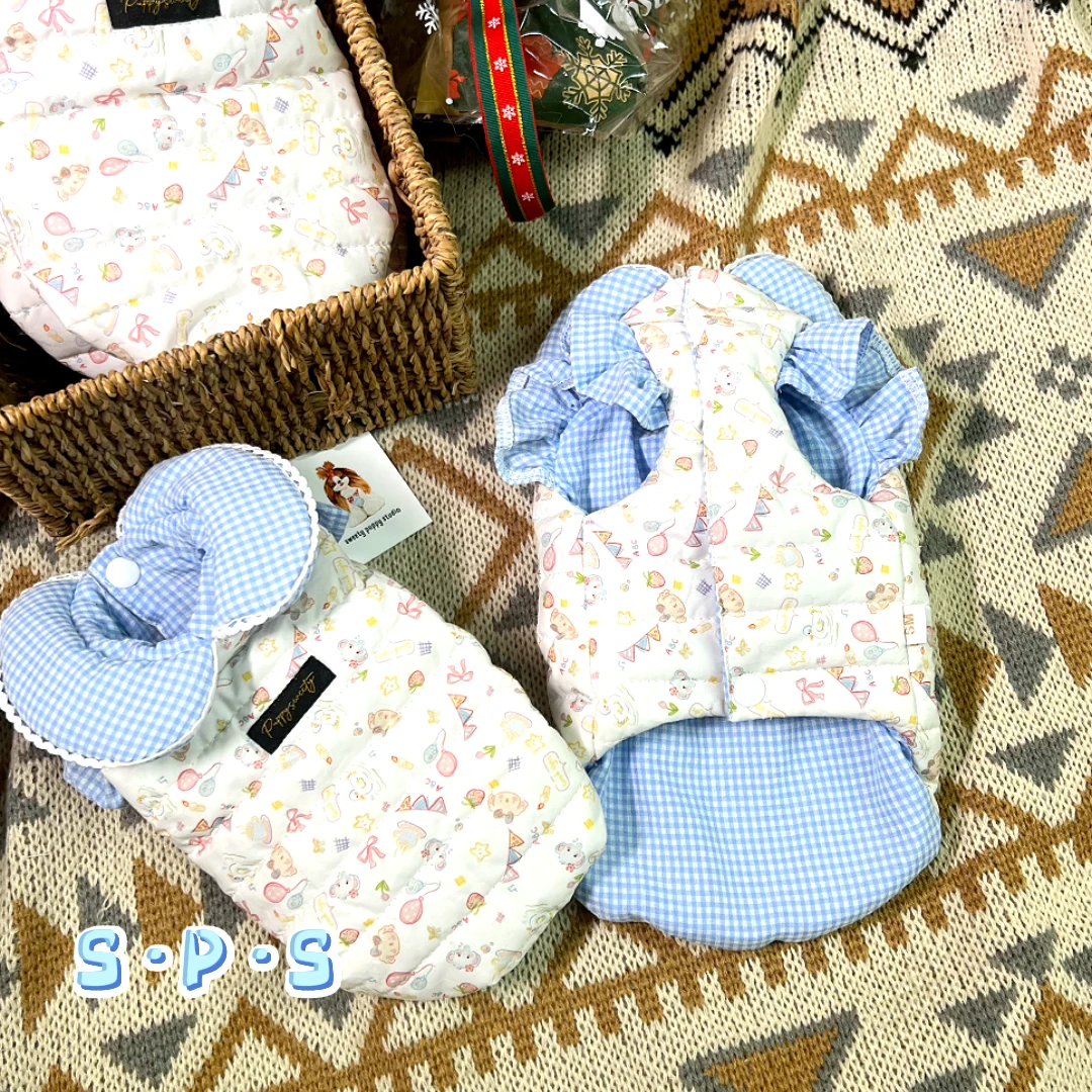 秋冬宠物保暖衣猫狗泡泡袖背心娃娃领可爱泰迪马尔济斯小型犬