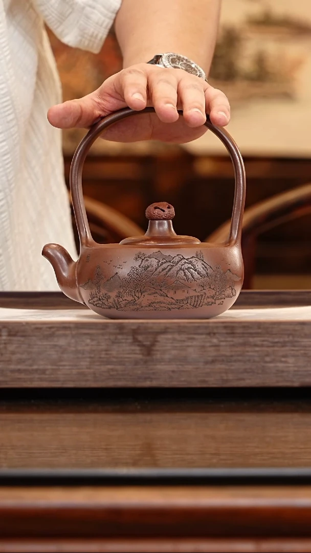 茶壶紫砂LCH53龙运提梁紫泥600CC