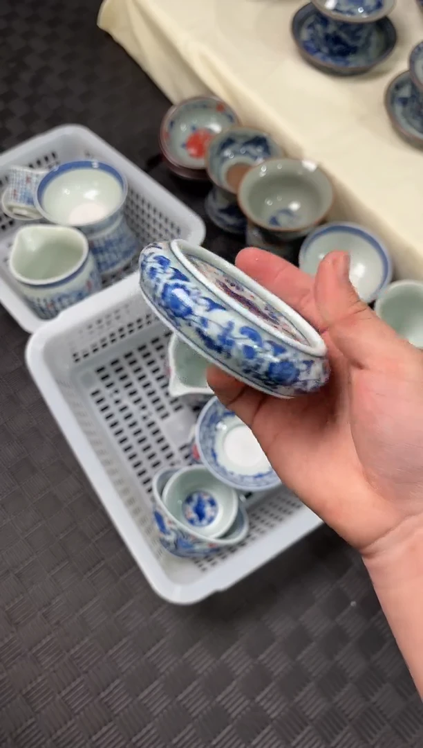 盖碗陶瓷景德镇陶瓷茶具青花釉里红鱼藻纹盖置