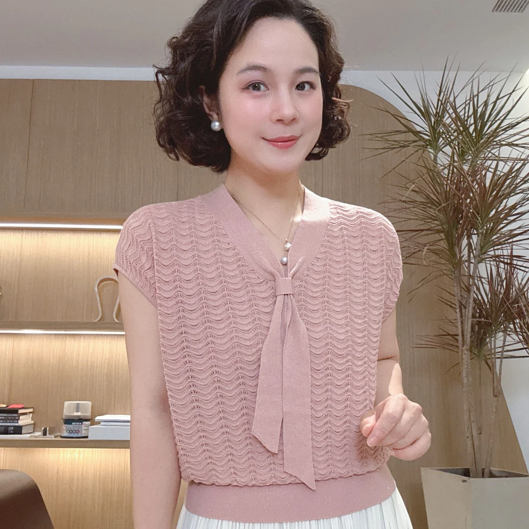 【夏日风景】飘带波纹针织上衣#DQ2512