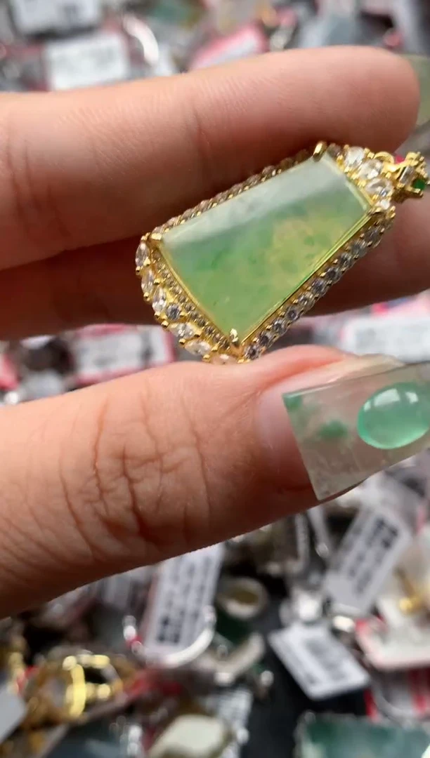 银S925镶嵌戒指翡翠天然A货缅甸翡翠