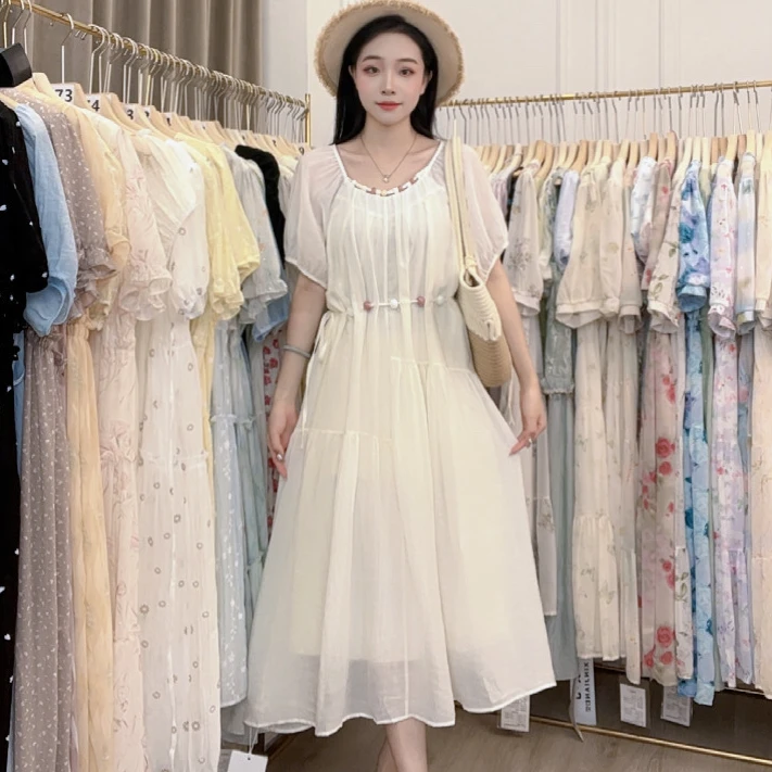 小司家连衣裙法式度假风串珠系带女夏季新款高级感绝美初恋风长裙