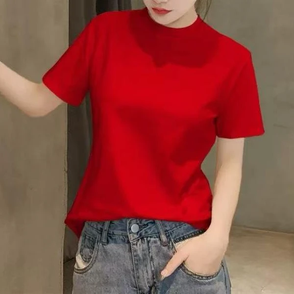 韩版宽松短袖t恤女红色显瘦/9800