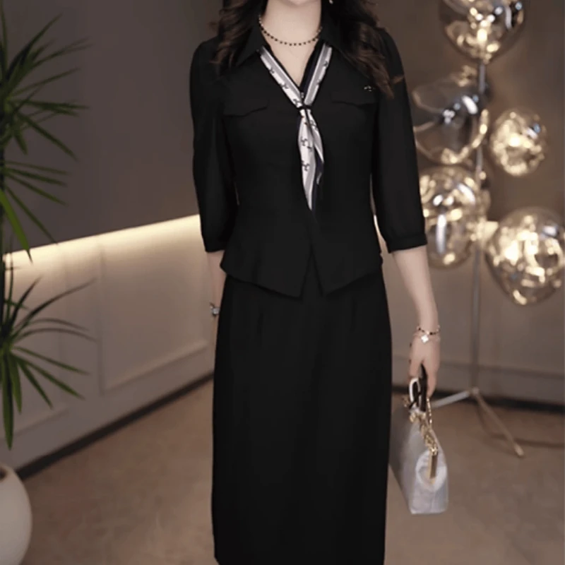 A219【连衣裙】2025秋季新款洋气时尚优雅显瘦黑色修身减龄连衣裙