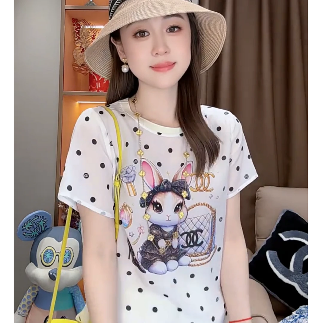 【丝芙玉禄】（F587）100%真丝双绉创意时尚百搭桑蚕丝t恤上衣