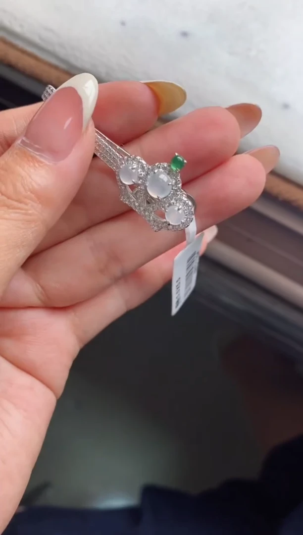 银S925镶嵌戒指翡翠天然A货翡翠