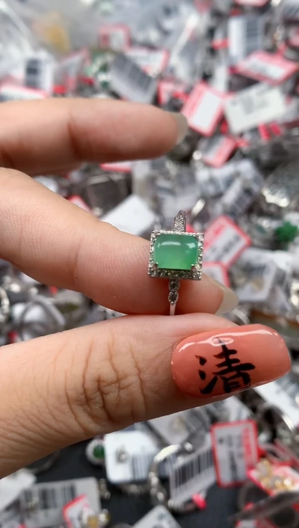 银S925镶嵌戒指翡翠天然A货缅甸翡翠