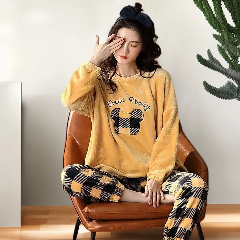 【慧姐】睡衣女秋冬季珊瑚绒新款可爱卡通法兰绒家居服可外穿