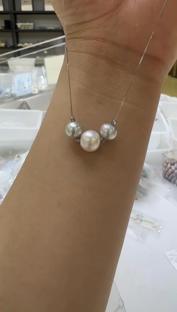 海水珍珠银S925镶嵌吊坠(赠链)8-11mm 微笑链