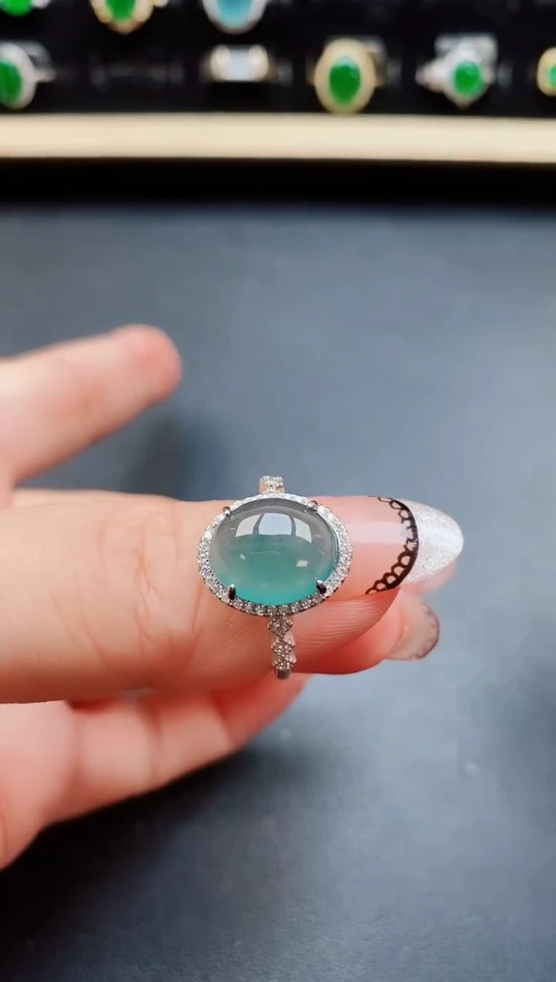 翡翠戒指银S925镶嵌0585
