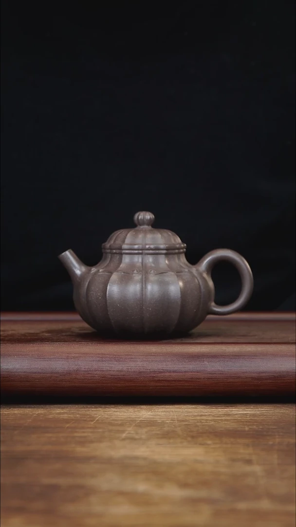 茶壶紫砂260ml 筋纹如意容天 青灰