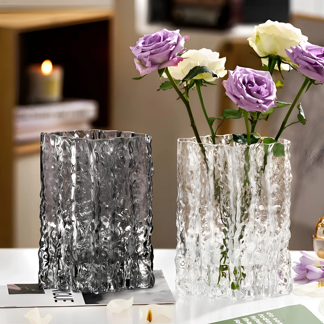 碧琢轻奢简约极冻菱形冰川人工吹制玻璃花瓶水培插花客厅餐桌摆件