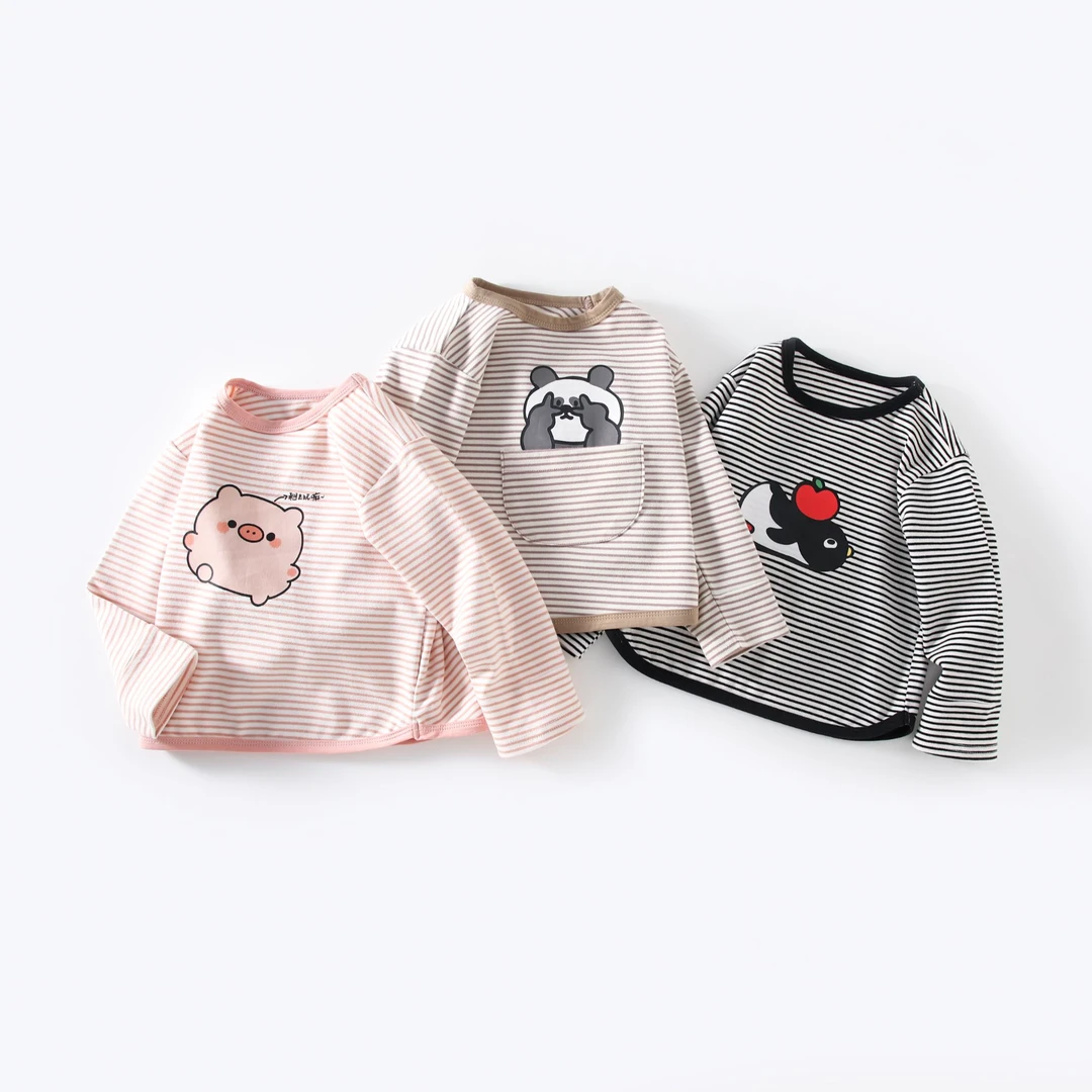 男春秋圆领长袖男童条纹T恤宝宝卫衣百搭上衣女休闲风纯棉