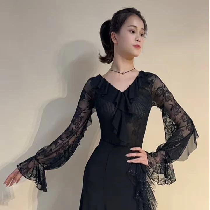 YRSS舞服♥新款赫本蕾丝连体上衣摩登国标舞服