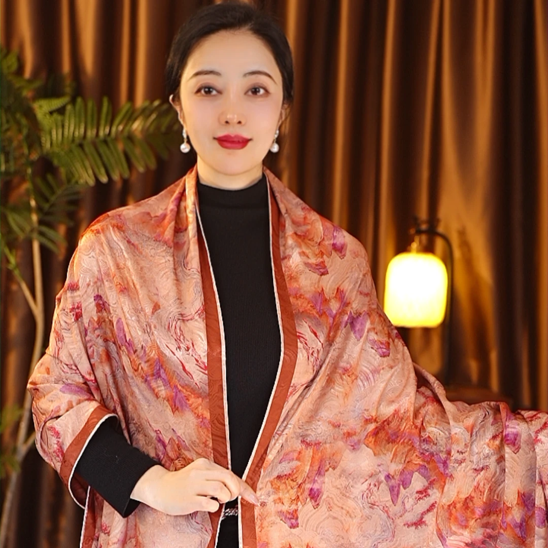 【丹霞】180*70龙鳞纹长巾丝巾百搭双面色围巾女士气质中国风