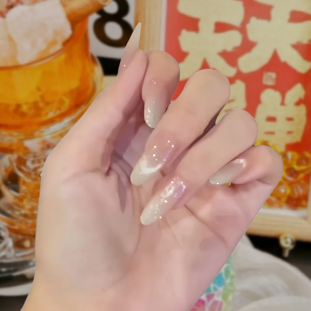 现货【黄桃冰】纯手工穿戴甲高品质可拆卸显白新款猫眼美甲穿戴甲片