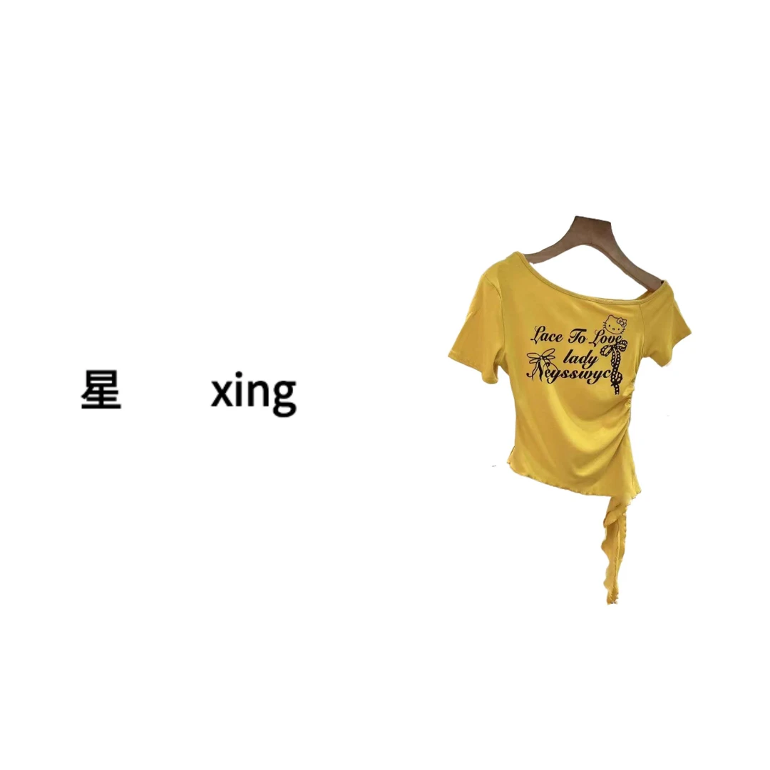 夏装新款短袖字母印花修身显瘦百搭T恤上衣（Q）57023