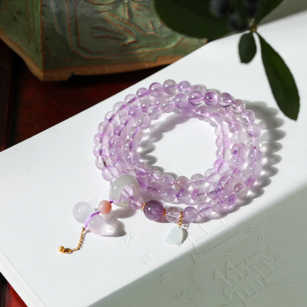 【意婵】天然高品全紫超七水晶多圈18K金翡翠和田玉-909343