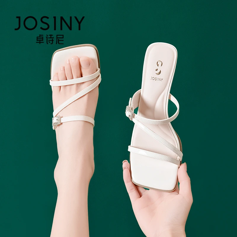 卓诗尼2025夏季天新款高跟一脚蹬绝美高级感女士法式外穿小凉拖鞋