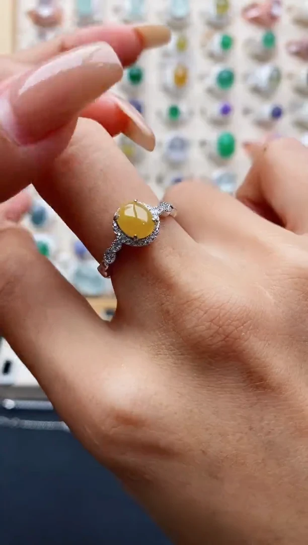 翡翠戒指银S925镶嵌天然缅甸翡翠A货222 2-1