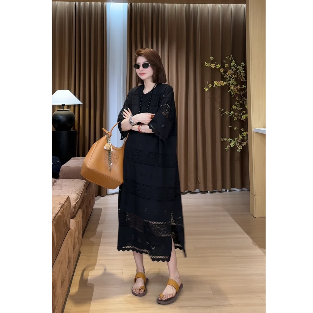 YYOUHAN 2025夏款小众设计极简显瘦百搭镂空蕾丝连衣裙 2504C2079