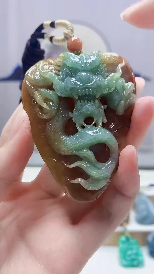 未镶嵌定制翡翠4898zm-毛货挂件214龙牌
