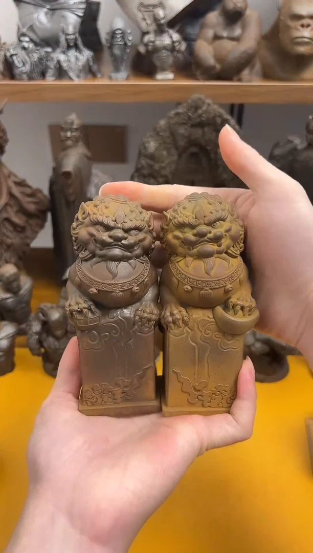 金属水*公实心铁艺---狮玺一对