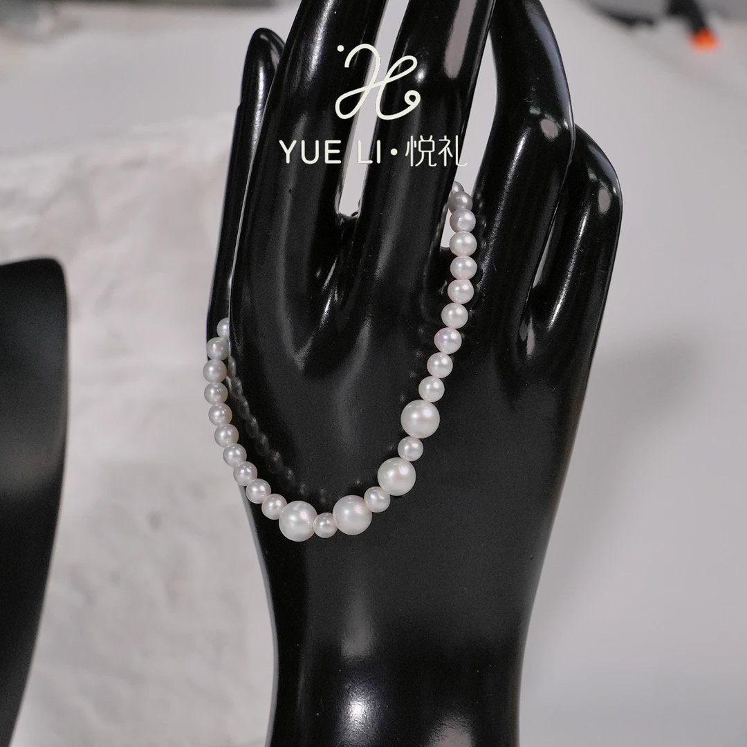 【悦礼】【气泡】淡水强光近正圆大小珠满天星全珠手链4-8mm S925银